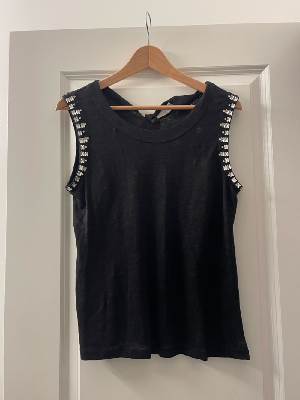 Generation Love 100% Linen Black Embellished crystal Shoulder Tank